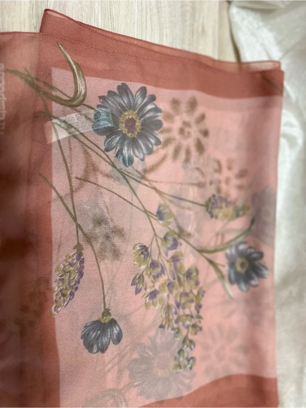 Liz Claiborne Sheer Floral Scarf Dusty Rose Mauve Cottagecore